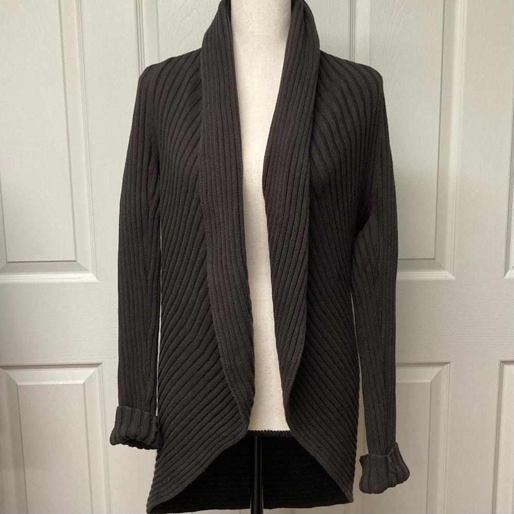 Mercer & Madison Chunky ribbed cocoon open cardi sweater. Dark grey. Size S